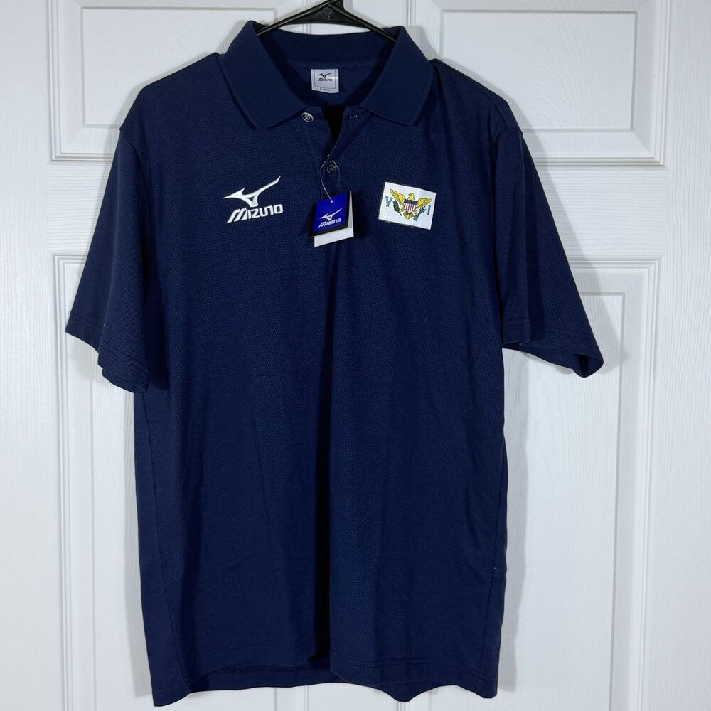 Mizuno Virgin Islands Polo Shirt Mens Large Blue Performance NWT Japan